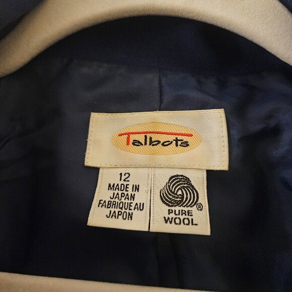 Talbot's 100% Warm wool Button Up Boxy Navy blue lined classic blazer jacket 12 - Picture 7 of 8